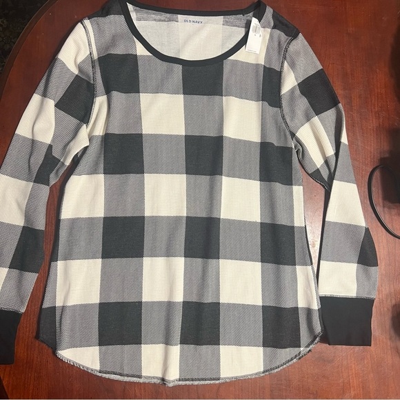 NWT Old Navy black and white buffalo plaid thermal shirt long sleeve XL - Picture 1 of 5
